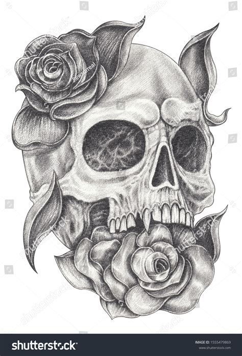 Art Surreal Skull Tattoo Hand Drawing Stock Illustration 1555479869 ...