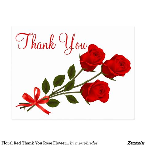 Floral Red Thank You Rose Flower - Wedding Love Postcard | Zazzle ...