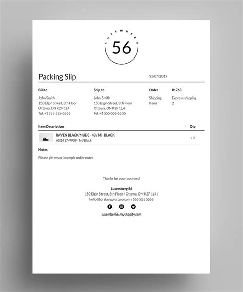 Simplified - Packing Slip template for Shopify's Order Printer app | Order Printer Templates