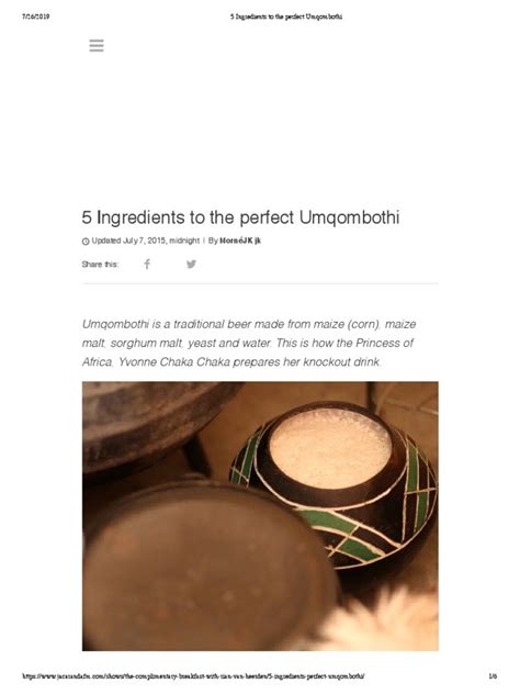 5 Ingredients To The Perfect Umqombothi PDF | Staple Foods | Brewing