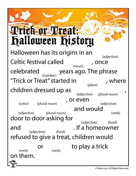 Trick or Treat Halloween History Mad Lib | Woo! Jr. Kids Activities