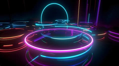 Premium AI Image | A neon light is lit up in a circle with a round ...