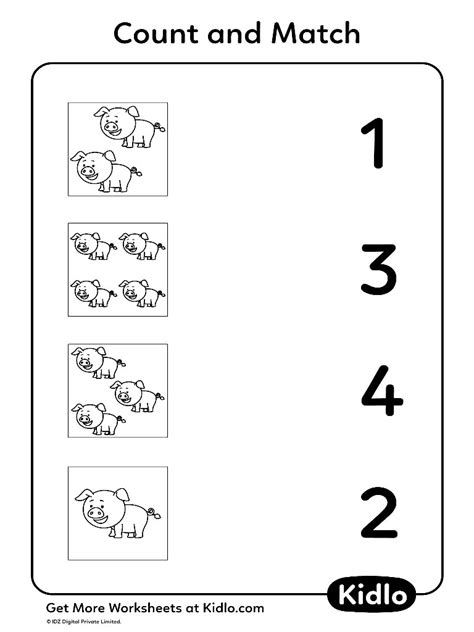 Count And Match - Animals Worksheet #01 - Kidlo.com