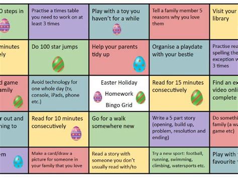 Easter Holiday Homework Bingo Grid EDITABLE | Teaching Resources