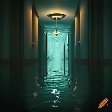 Raytracing of a flooded hotel hallway