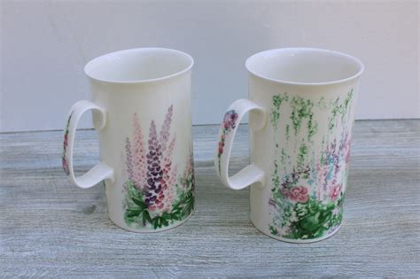 Dunoon bone china tea mugs or coffee cups, Summer Haze English garden ...