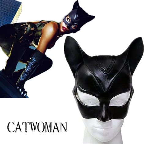 Sexy Catwoman Mask Cosplay Costume Latex Helmet Fancy Adult Halloween ...