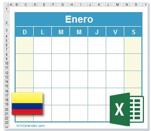 Calendario Excel 2022 con dias feriados Colombia