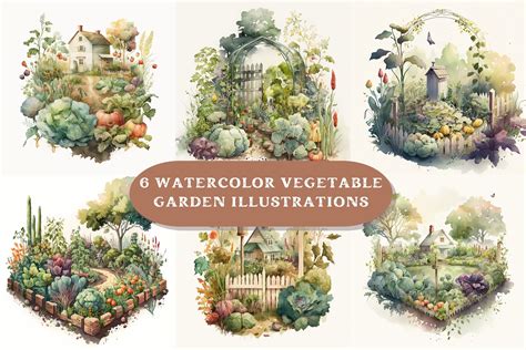 6 Watercolor Vegetable Garden Scenes Graphic by Dremari Graphics ...