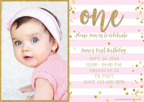 FREE 1st Birthday Invitation Pink and Gold glitter Template | FREE ...