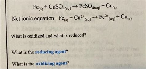 Solved FeSO4(29) + Cus) Fee)+CuSO4(aq) Net ionic equation: | Chegg.com