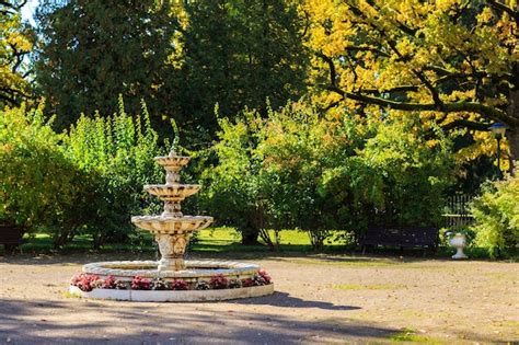 Premium Photo | Fountain in the city park in autumn