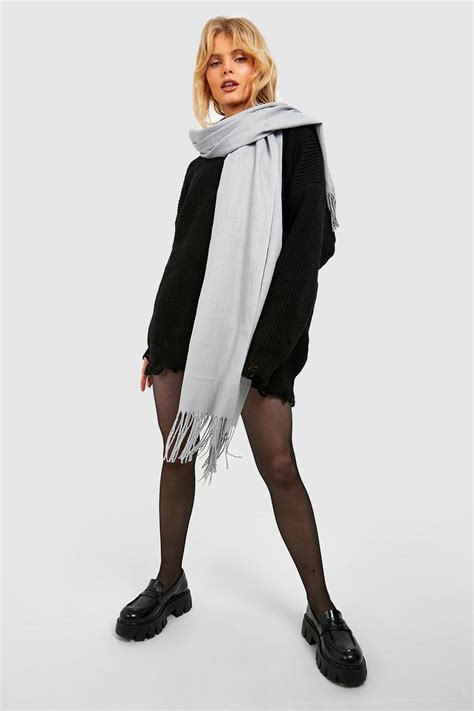 Grey Tassel Fringe Scarf | Boohoo UK