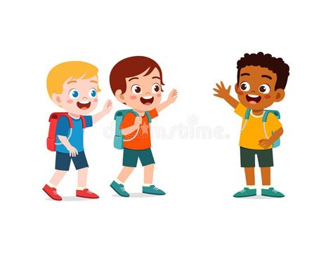 Little Kid Say Hello To Friend and Go To School Together Stock Vector ...