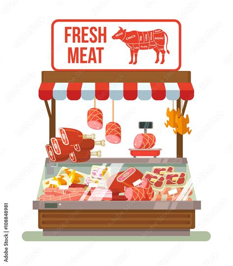 Fresh meat. Butcher shop. Shop with meat. Showcases with meat. Best ...