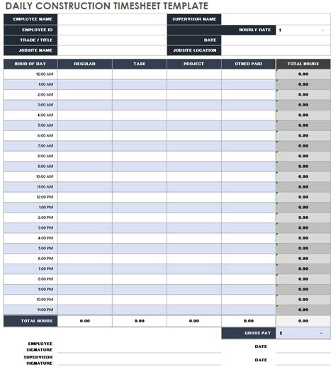 Daily Construction Timesheet Templates