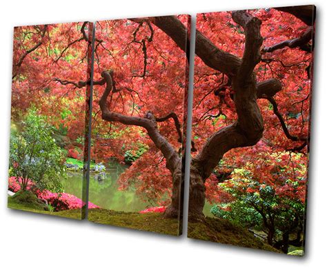 Landscapes Cherry Blossom Tree TREBLE CANVAS WALL ART Picture Print VA ...