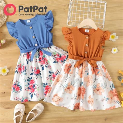 PatPat Kid Girl Clothes Girls Dress Age 9 To12 Ruffled Floral Print ...