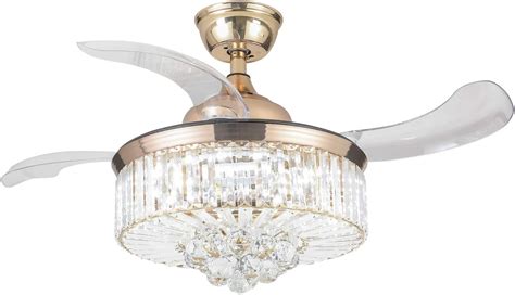 Amazon.com: Modern Golden Crystal Ceiling Fan with Lights and Remote ...