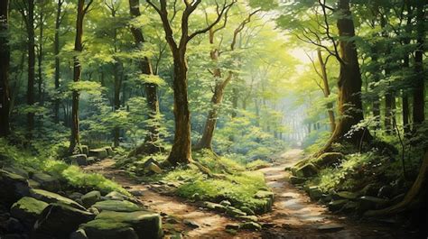 Premium Photo | Serene Forest and Trees Scene oil painting