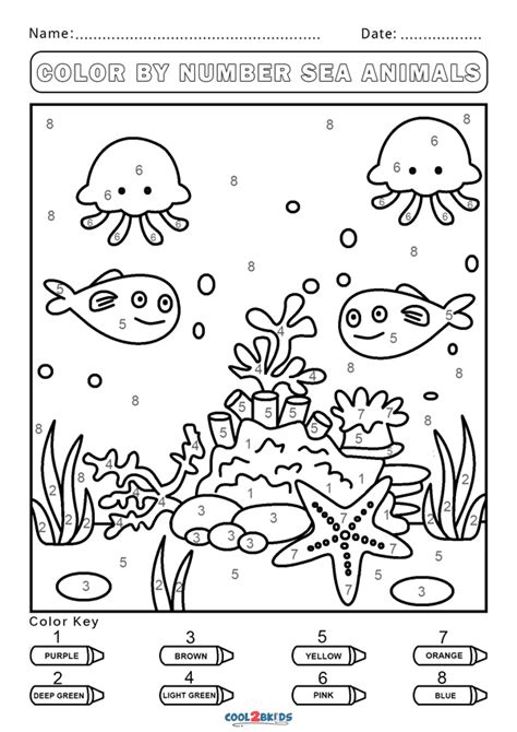 Color by Number Sea Animals Coloring Page - Free Printable Coloring Pages