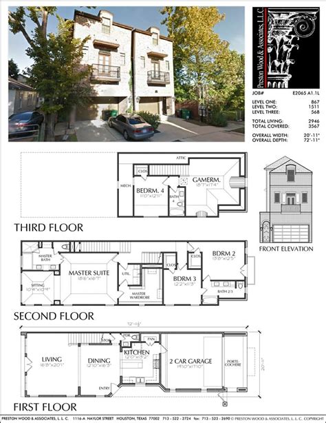 Three Story Townhouse Plan E2065 A1.1 | Townhouse, New house plans, How ...