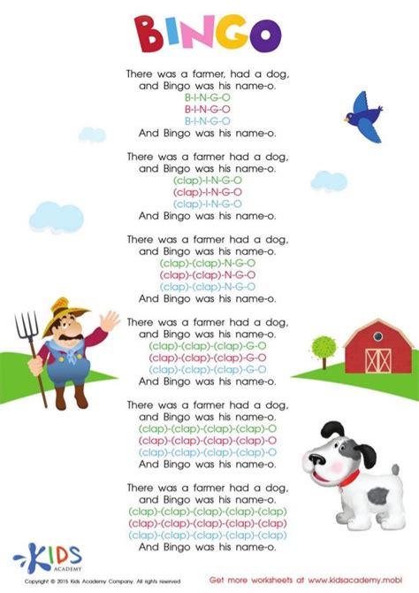 Bingo song Lyrics and Funny Coloring Pages for Kids