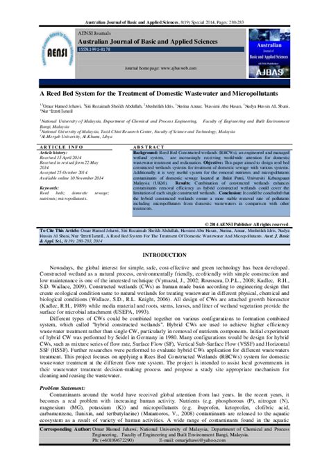 (PDF) A Reed Bed System for the Treatment of Domestic Wastewater and ...