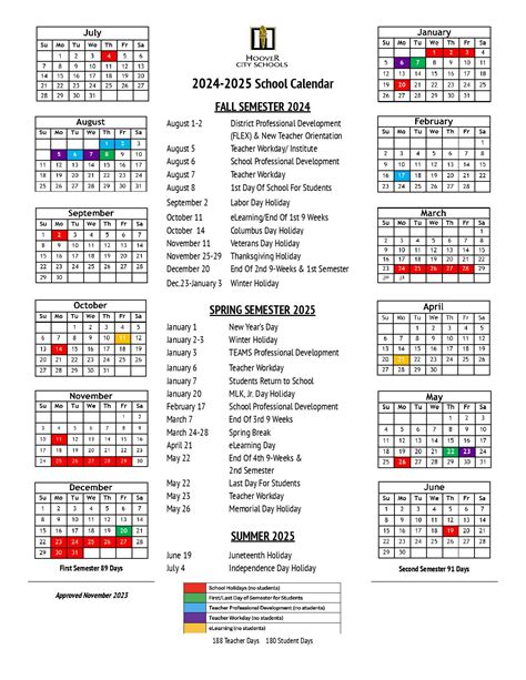 Hoover City Schools Calendar 2024-2025 (Holiday Breaks)