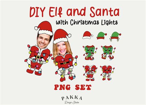 Elf With Christmas Lights Face Blank Bundle, Photo Cut Out, Diy ...