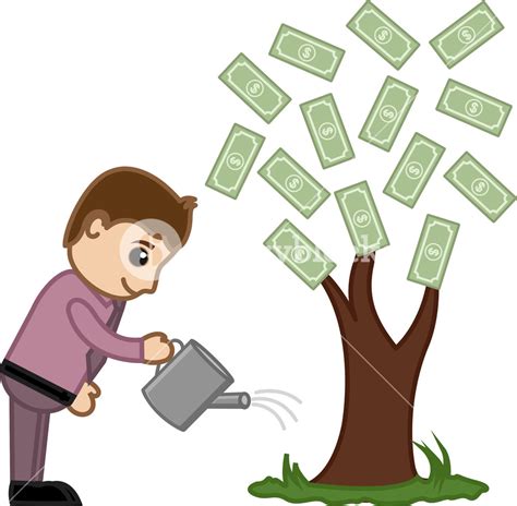 Watering Money Tree - Vector Illustration Royalty-Free Stock Image - Storyblocks