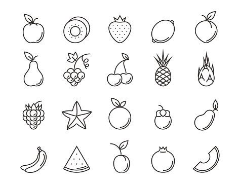 Fruit Outline Icon Set. Vector Line Illustration For Your Design Stock Clipart | Royalty-Free ...