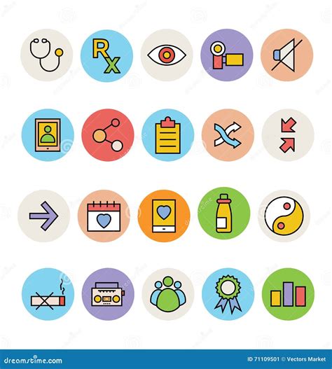 Basic Colored Vector Icons 7 Stock Illustration - Illustration of share, online: 71109501