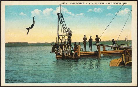 High diving, Y.M.C.A. camp, Lake Geneva, Wis. - Digital Commonwealth ...