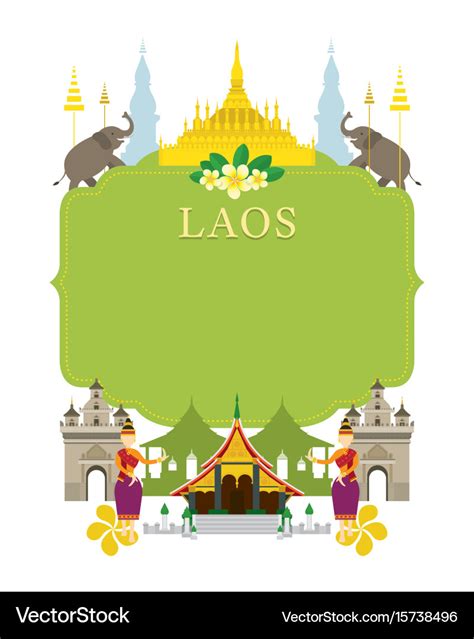 Laos landmarks traditional dance frame Royalty Free Vector