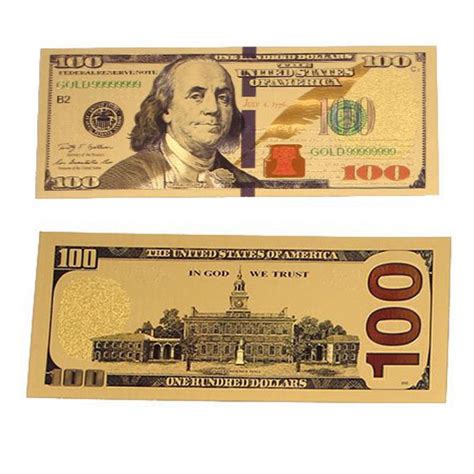 24K Gold plated 100 Dollar Bill Replica Paper Money Currency Banknote Art Commemorative ...