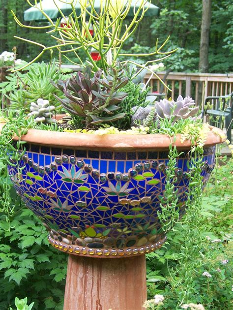 Mosaic Planters, Mosaic Birdbath, Mosaic Vase, Mosaic Flower Pots, Blue Mosaic, Mosaic Tiles ...