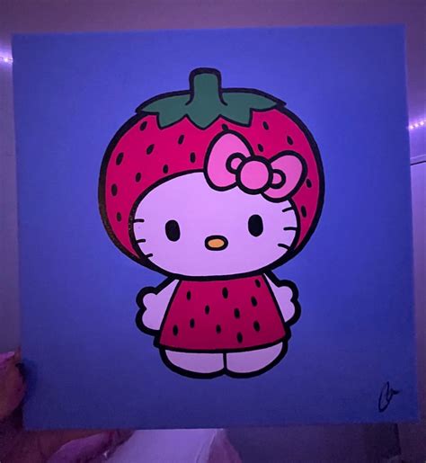 Strawberry hello kitty 💗🍓 | Pink canvas art, Cute canvas paintings, Hello kitty art