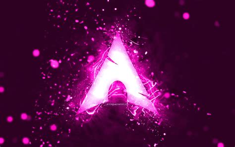 Logo violet Arch Linux, néons violets, créatif, fond abstrait violet, logo Arch Linux, Linux ...