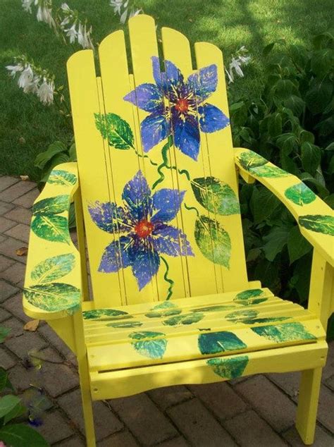 Garden And Lawn , Outdoor Adirondack Chairs : Yellow Flower Painted ...