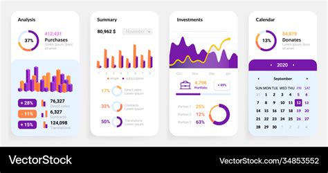 Phone app ui mobile dashboard set smartphone Vector Image