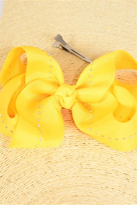 Hair Bow Jumbo Studded Iridescent Stones Grosgrain Bow-tie Yellow/DZ **Yellow** Alligator Clip ...