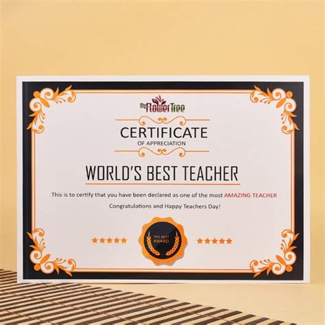 Worlds Best Teacher Certificate- MyFlowerTree