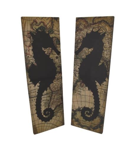 Zeckos - Set of 2 Seahorse Silhouette Old World Map Canvas Wall ...