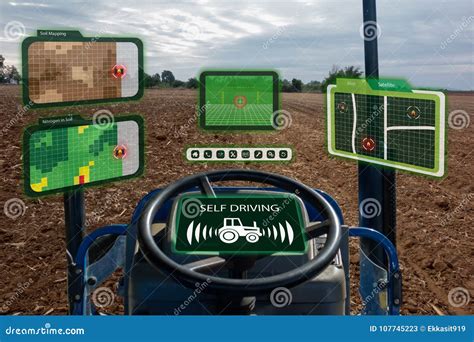 Autonomous Tractor Working In Corn Field, Future Technology With Smart ...