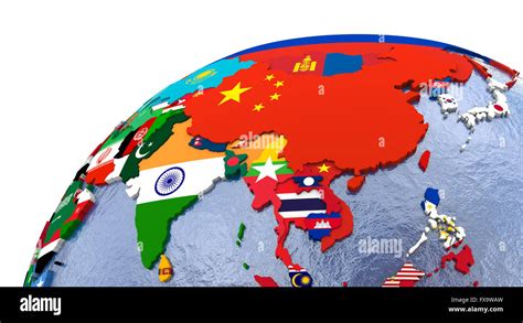 Political map of Asia with each country represented by its national flag Stock Photo - Alamy