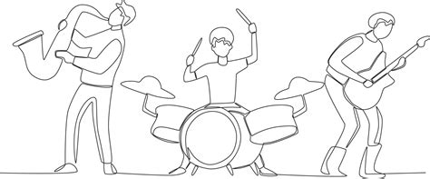 Three musicians performing on the Music band one-line drawing 22152304 ...