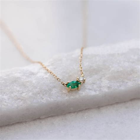 Emerald Diamond Necklace Marquise 14K Solid Gold Emerald | Etsy