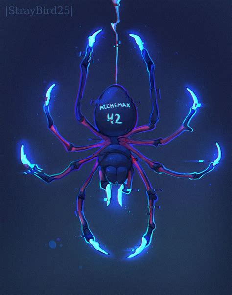 a spider with neon lights on it's back legs and arms, standing in the air