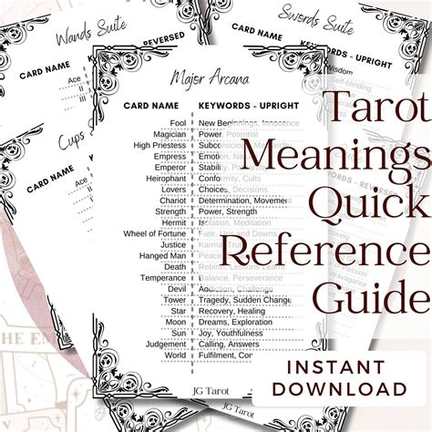 Tarot Card Meanings Quick Reference Guide Digital Download - Etsy